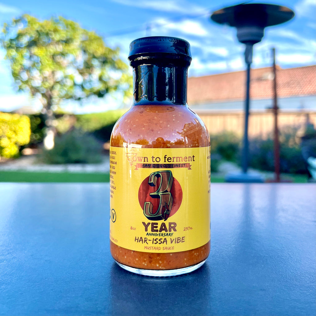 3 year anniversary sauce, down to ferment san diego's finest hot sauce. har-issa vibe