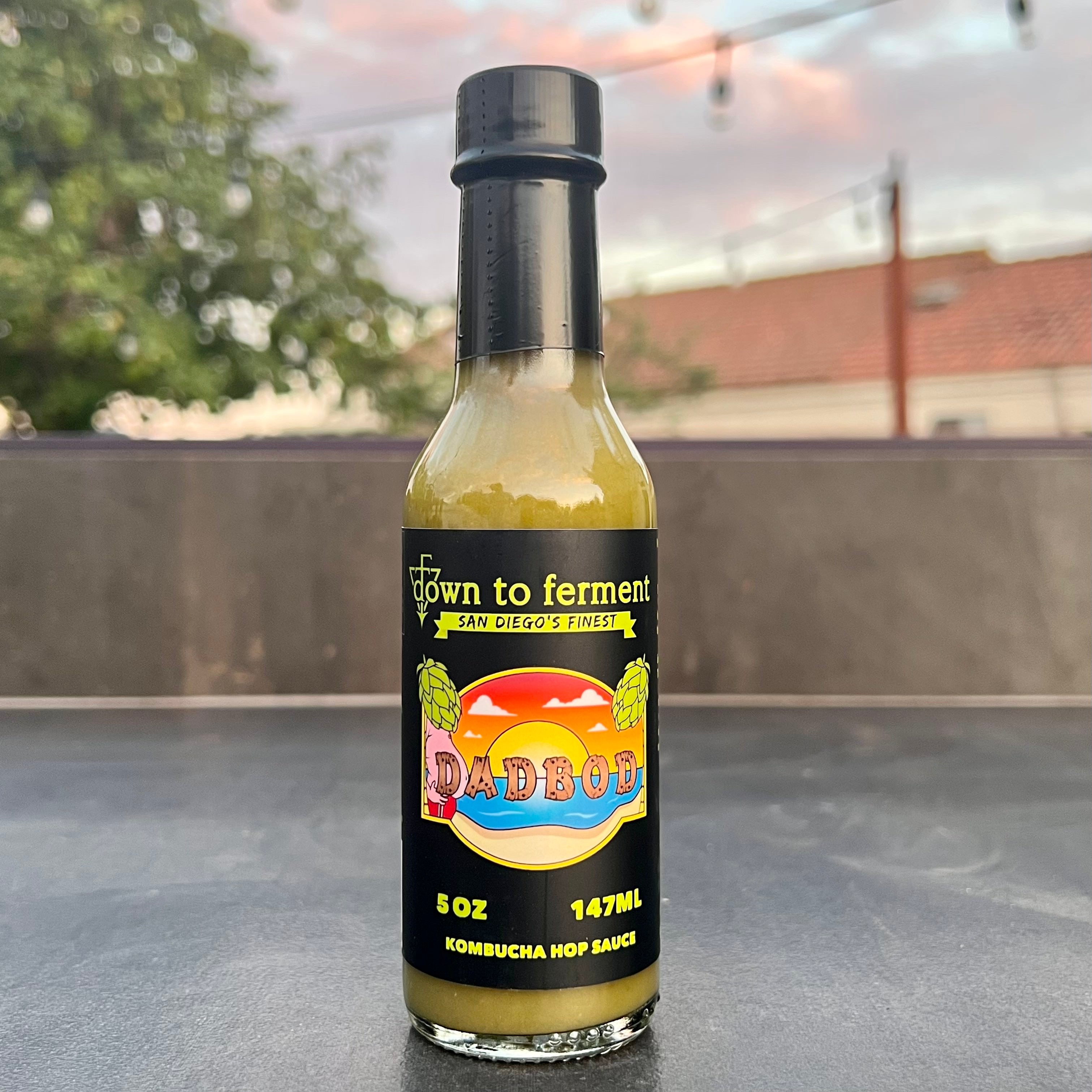 Dad Bod Hop Sauce - Down To Ferment, San Diego's Finest fermented, kombucha based hot sauce salsa verde with a twist.