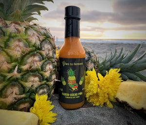 Tropical haban-guero pina hot sauce. Down To Ferment - pineapple on the beach.