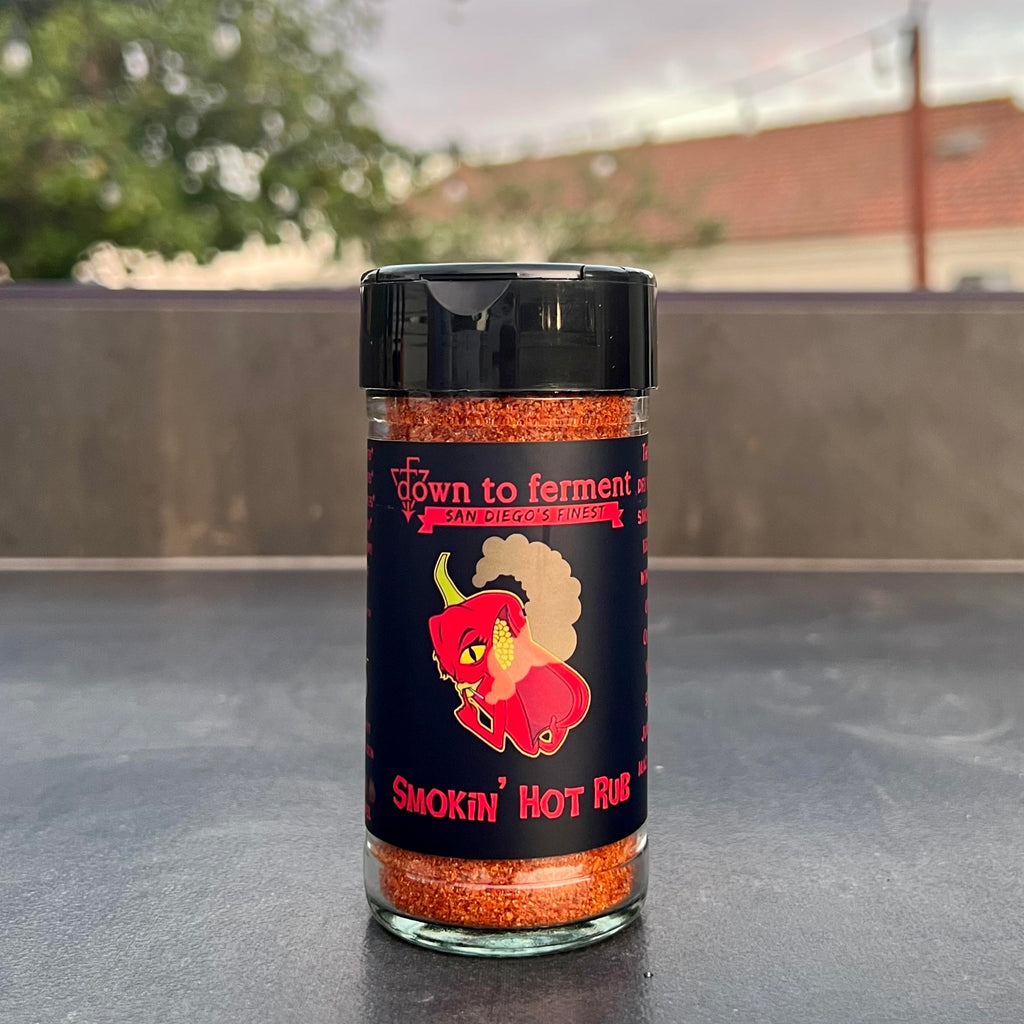 Smokin' Hot Rub - Down To Ferment San Diego's Finest Hot Sauce dry rub. Wings, Ribs, Mac and Cheese